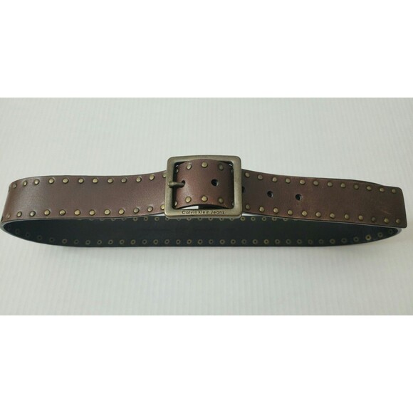 Calvin Klein Jeans Women Genuine Leather Western Studded Belt Brown #434876 Sz L - Picture 1 of 7